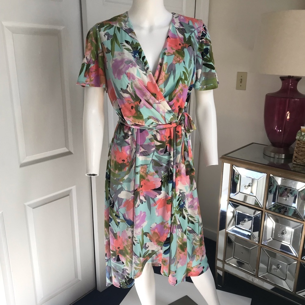London Times Faux Wrap Dress US8